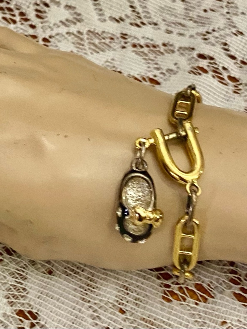 Vintage , Black Enamel Shoe Gold Filled Bracelet